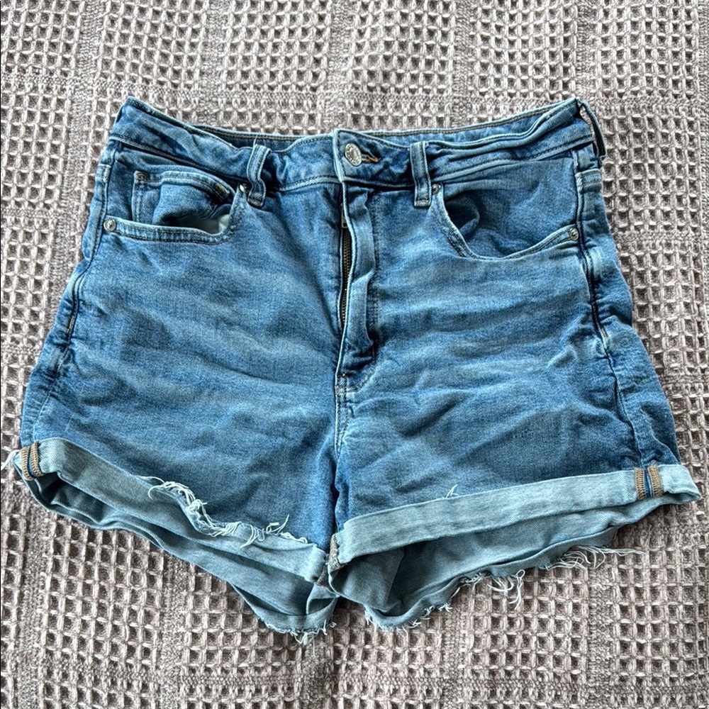 American Eagle Outfitters Blue Jean Shorts Distressed High-Waisted